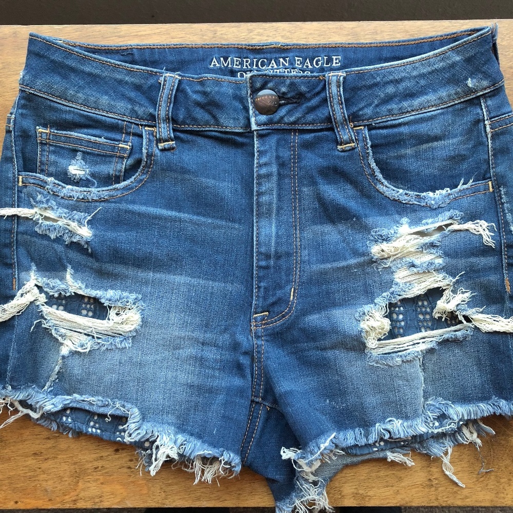 AEO High Rise Shortie Denim Shorts